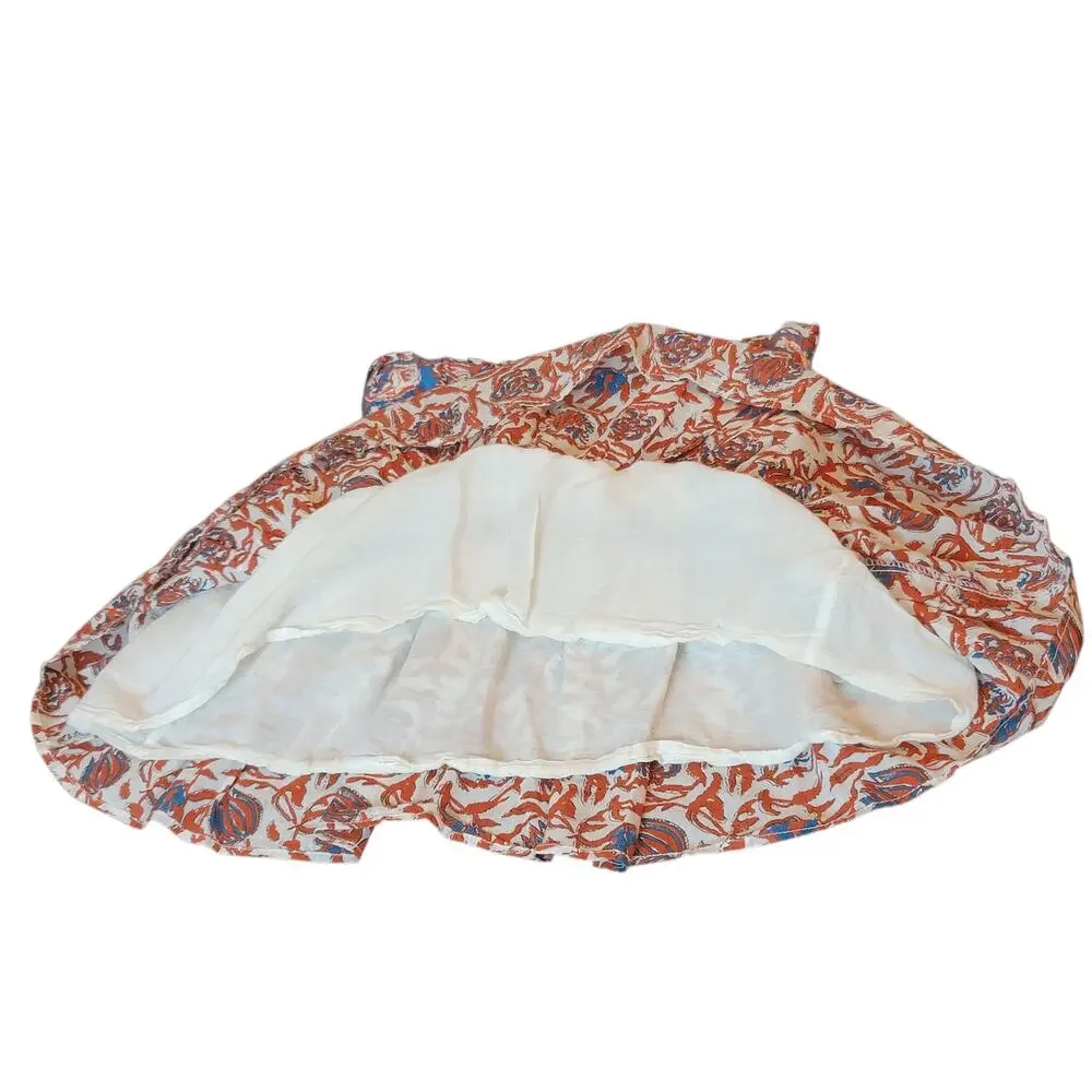 House of Harlow 1960 Tiered Boho Preppy Print‎ Smocked Skirt Women's Size Small